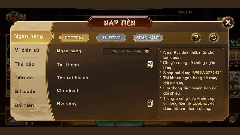 Hệ thống nạp rút tiền